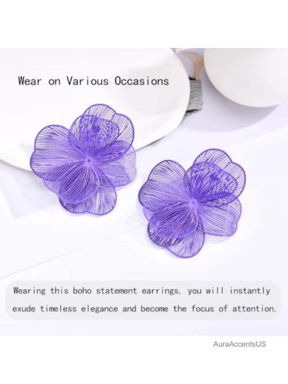 14K Gold Plated Large Flower Statement Earrings Trendy Boho Chunky